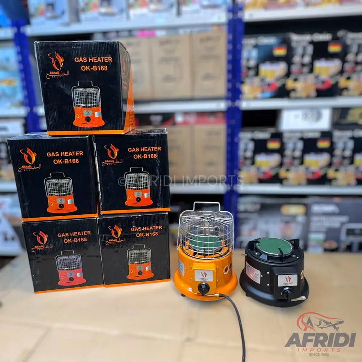 Orange and black portable gas heaters.