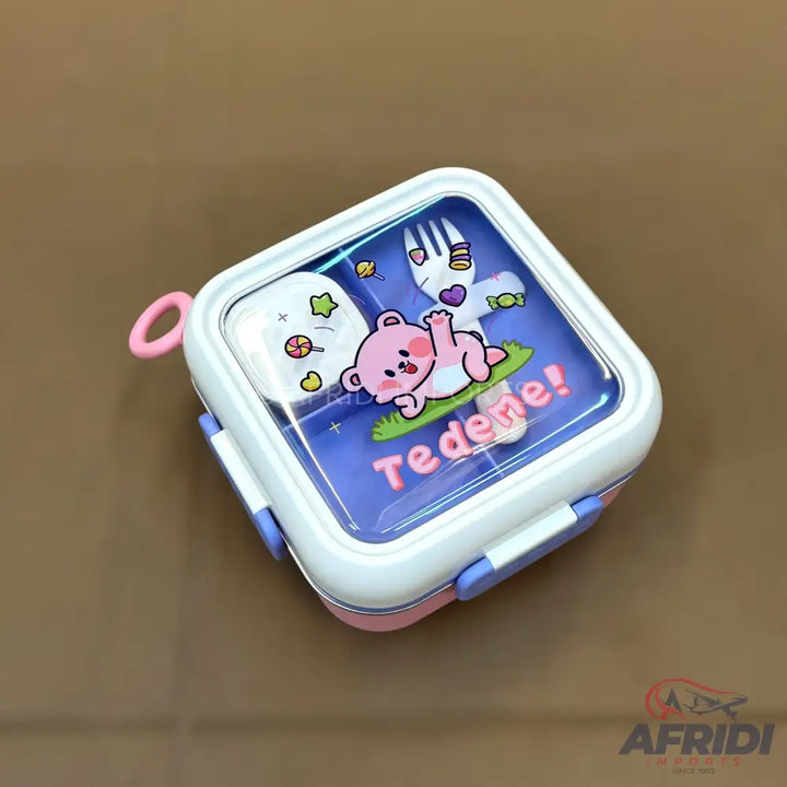 Multi-chamber Children Lunch Box - Blue clips & Pink Base (LF10-A)