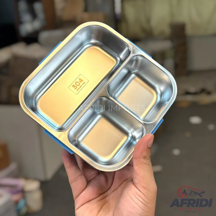 Multi-chamber Children Lunch Box - Blue clips & Pink Base (LF10-A)