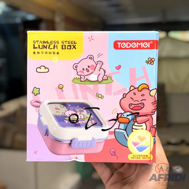 Multi-chamber Children Lunch Box - Blue clips & Pink Base (LF10-A)