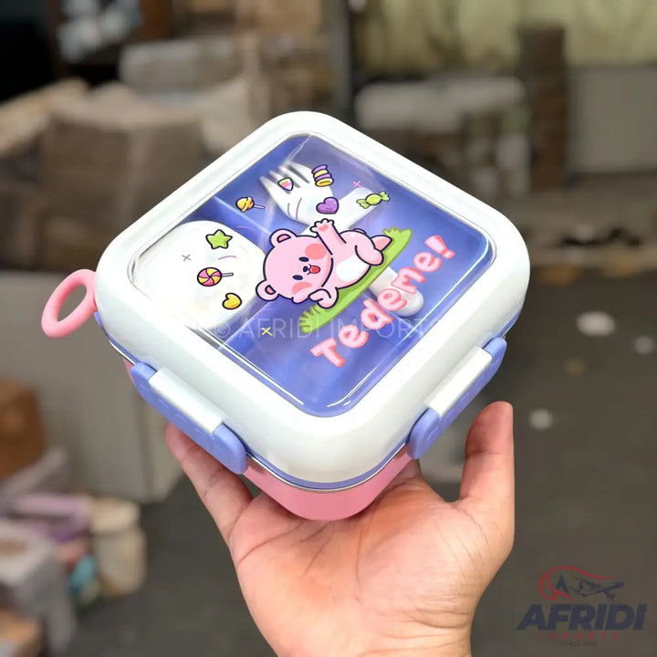 Multi-chamber Children Lunch Box - Blue clips & Pink Base (LF10-A)