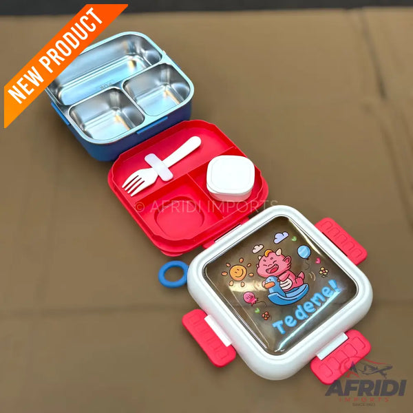 Multi-chamber Children Lunch Box - Red clips & Blue Base (LF10-B)