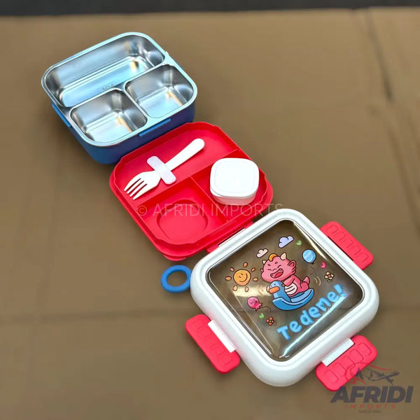 Multi-chamber Children Lunch Box - Red clips & Blue Base (LF10-B)