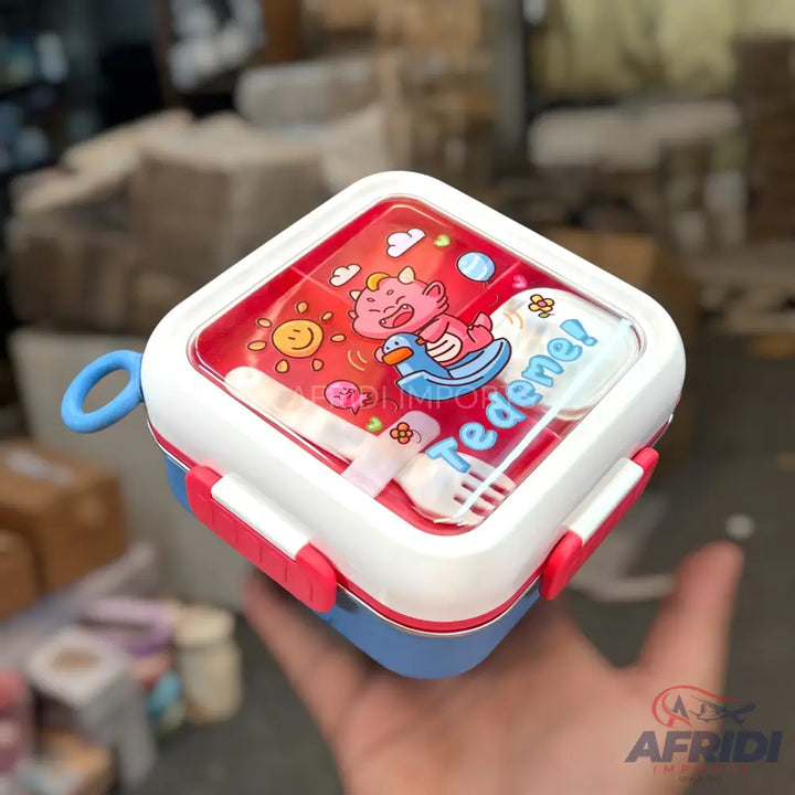 Multi-chamber Children Lunch Box - Red clips & Blue Base (LF10-B)