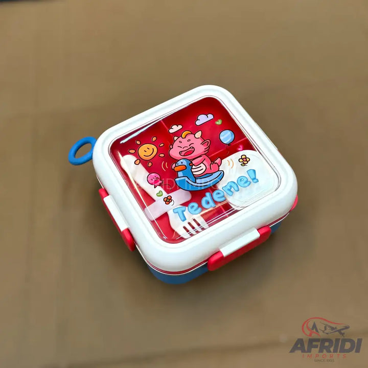 Multi-chamber Children Lunch Box - Red clips & Blue Base (LF10-B)