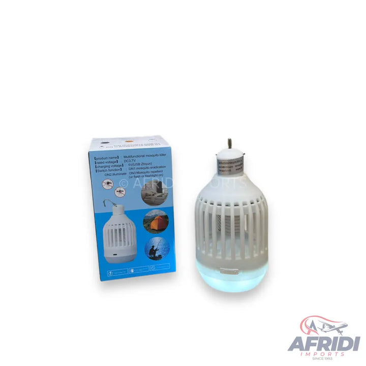 A white, cage-like LED mosquito killer lamp with a screw-in base.