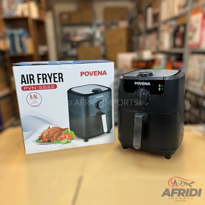 Black digital air fryer with a 5.5L capacity.