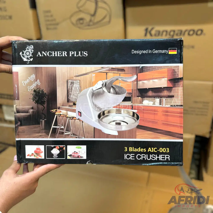 Box for an ’Ancher Plus’ ice crusher with three blades, AIC-003 model, designed in Germany.