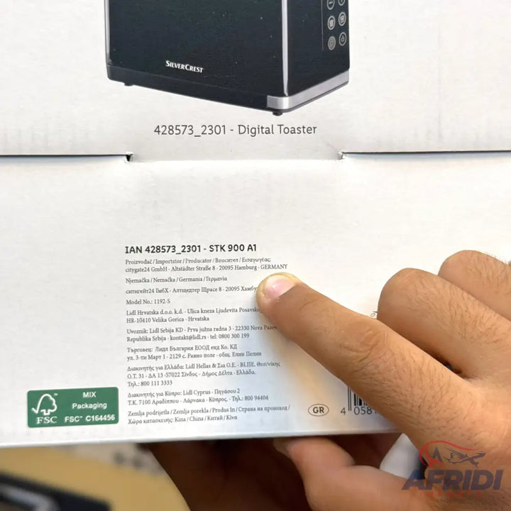 Silvercrest digital toaster with product information and ’Flash Sale’ sticker.