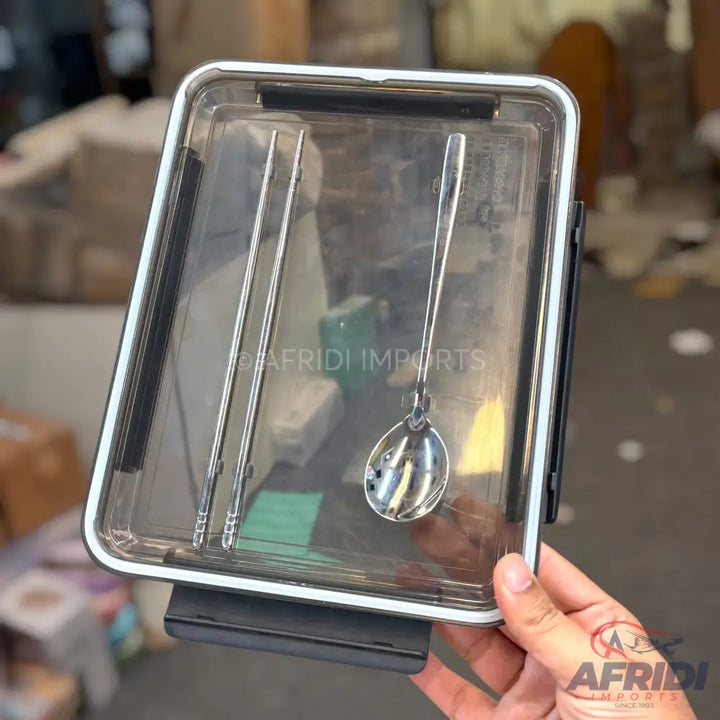 Stainless Steel Lunch Box with Utensils - Black(PF55-B)