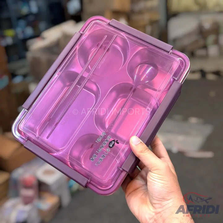 Stainless Steel Lunch Box with Utensils - Pink (PF55-A)