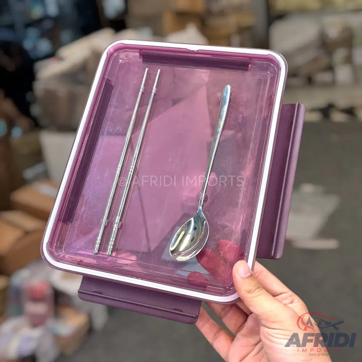 Stainless Steel Lunch Box with Utensils - Pink (PF55-A)