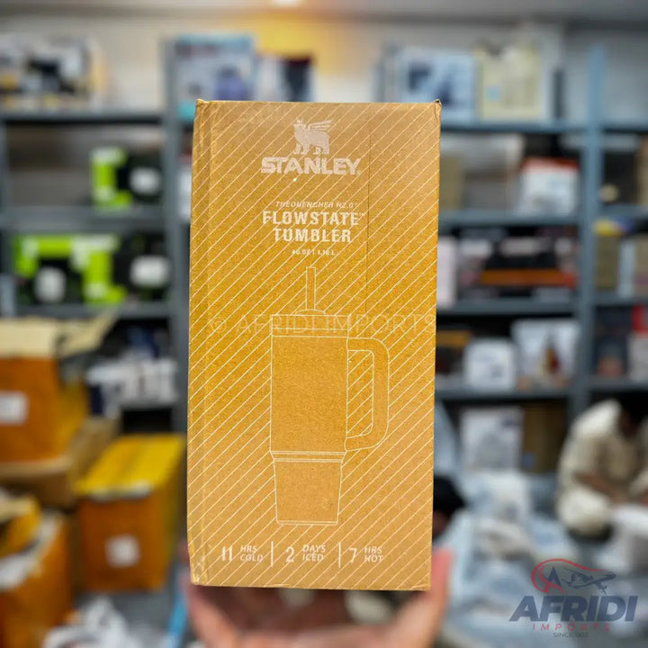 Stanley FlowState Tumbler in a tan box.
