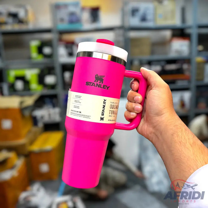 Pink Stanley Quencher FlowState Tumbler with handle