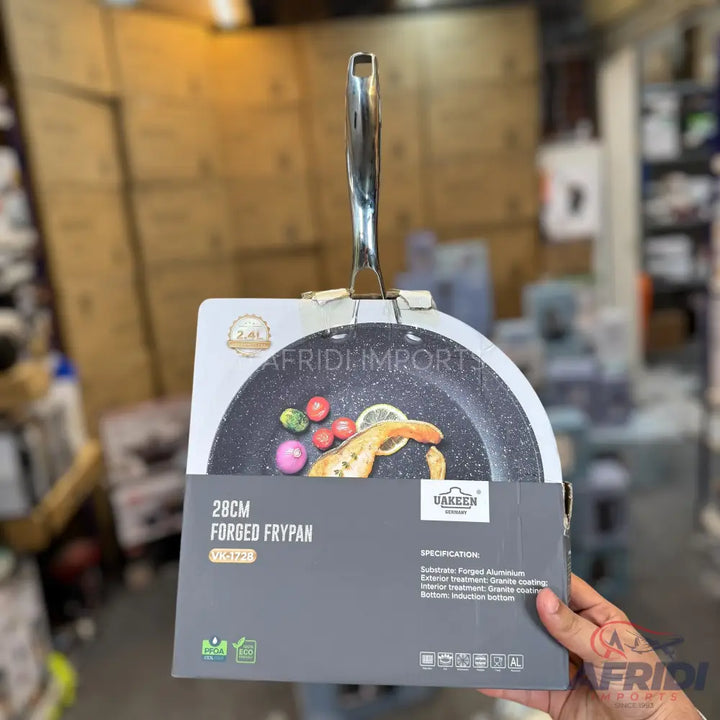 Gray non-stick frying pan with a silver handle.