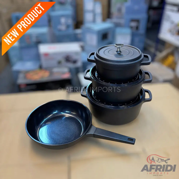Uakeen 7pcs Cookware Set with Aluminum Lid Black