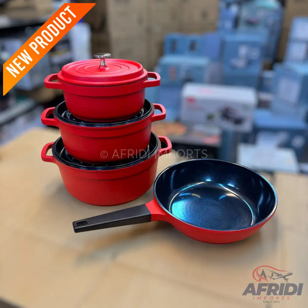 Uakeen 7pcs Cookware Set with Aluminum Lid Red