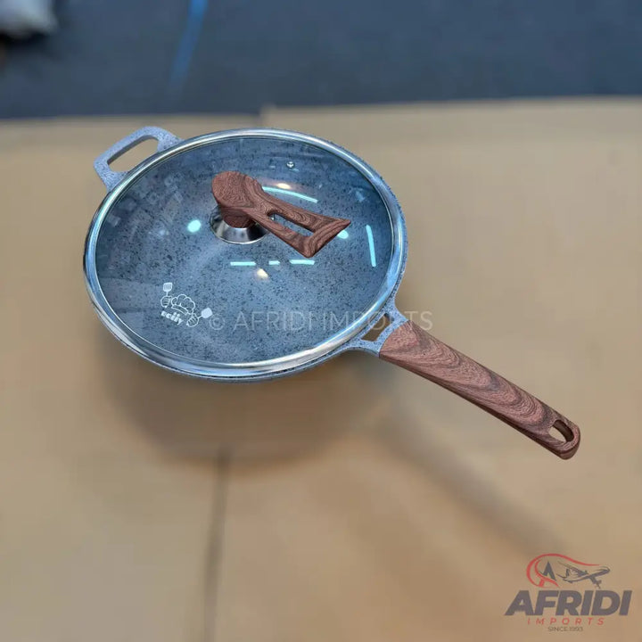 Uoiiy 32CM Fry Pan with Glass Lid