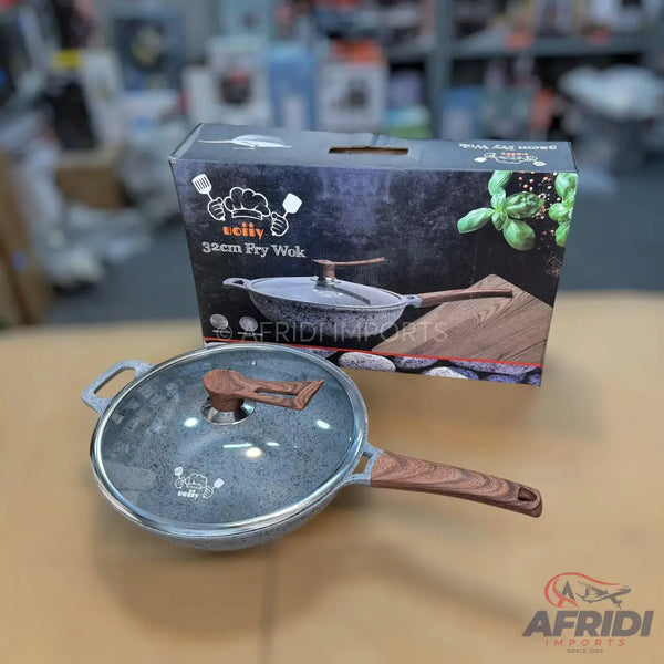 Uoiiy 32CM Fry Pan with Glass Lid