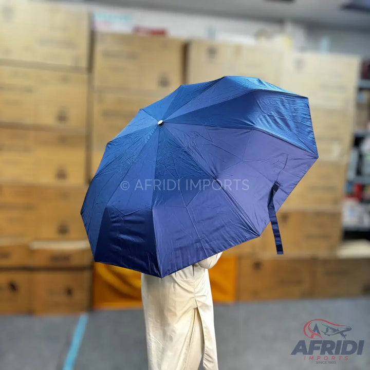 A dark blue umbrella.