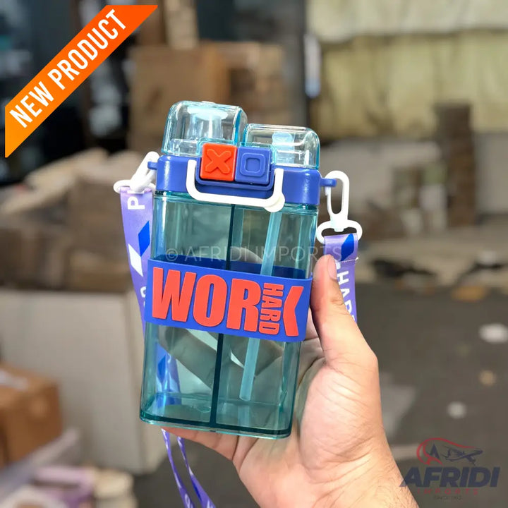 Work Hard - Dual Compartment Water Bottle - Blue(YF4-B)