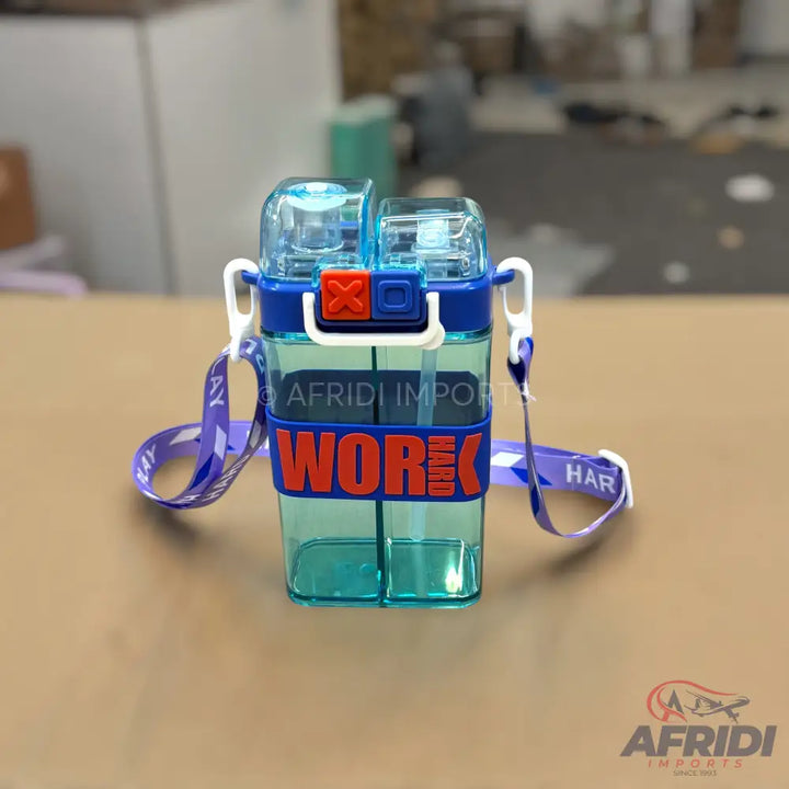 Work Hard - Dual Compartment Water Bottle - Blue(YF4-B)