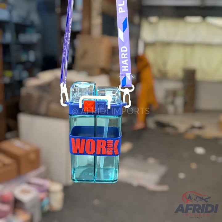 Work Hard - Dual Compartment Water Bottle - Blue(YF4-B)