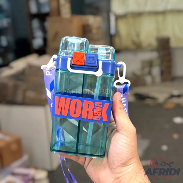 Work Hard - Dual Compartment Water Bottle - Blue(YF4-B)