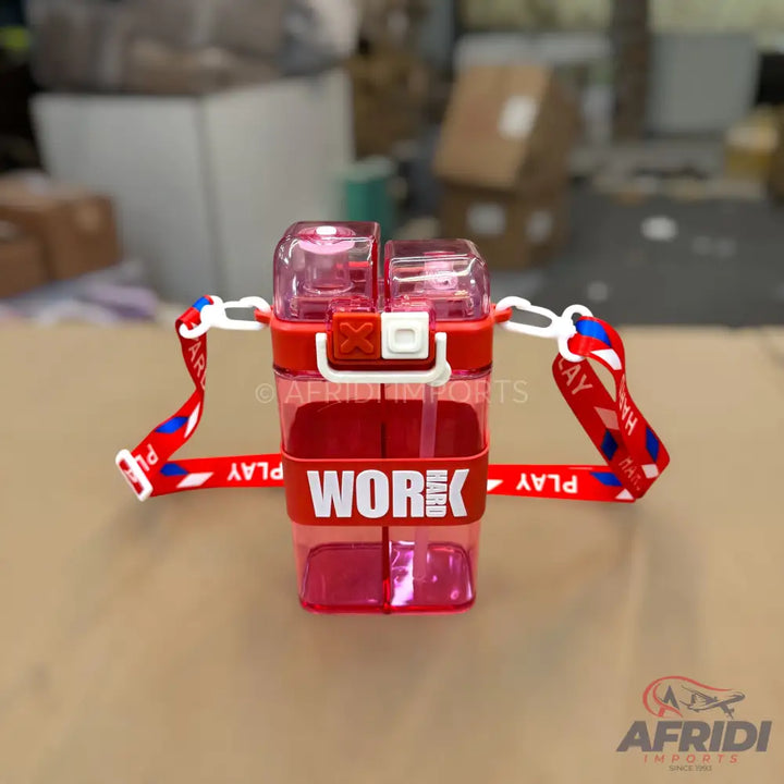 Work Hard - Dual Compartment Water Bottle - Red (YF4-A)