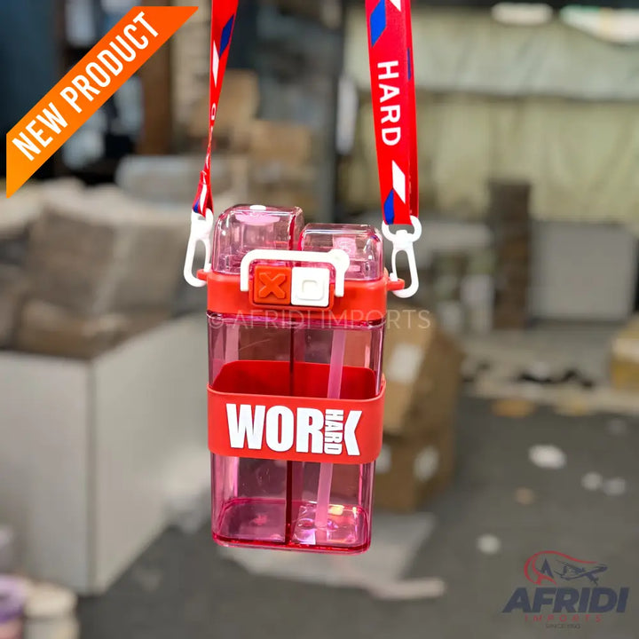 Work Hard - Dual Compartment Water Bottle - Red (YF4-A)