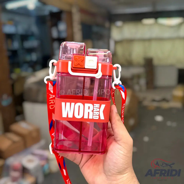 Work Hard - Dual Compartment Water Bottle - Red (YF4-A)