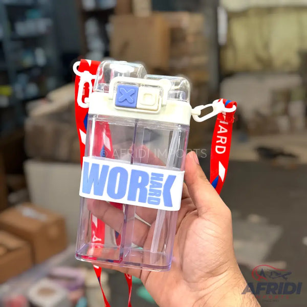 Work Hard - Dual Compartment Water Bottle - White (YF4-C)