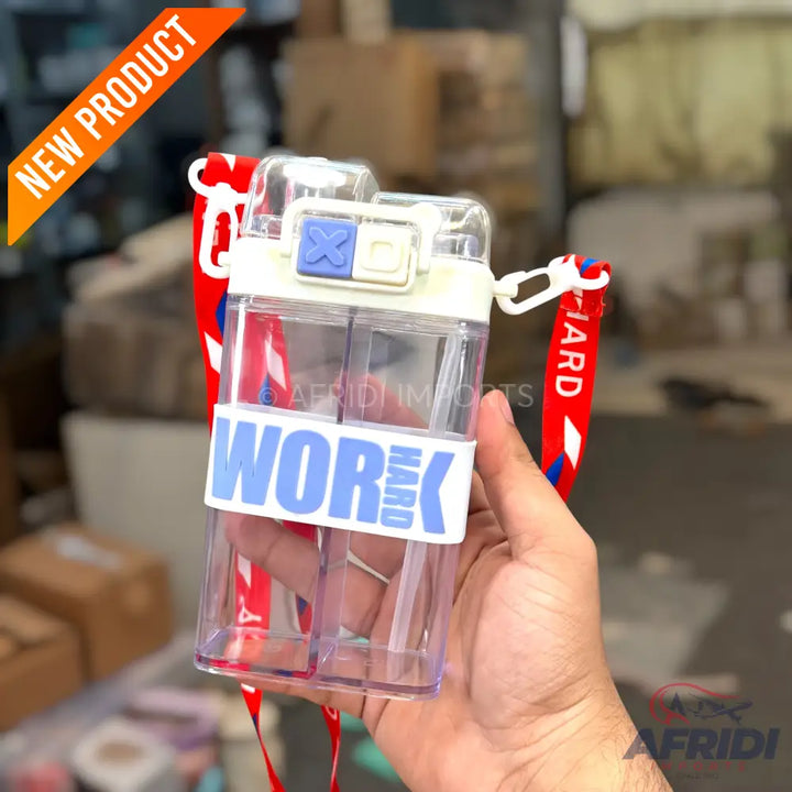 Work Hard - Dual Compartment Water Bottle - White (YF4-C)