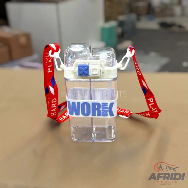 Work Hard - Dual Compartment Water Bottle - White (YF4-C)